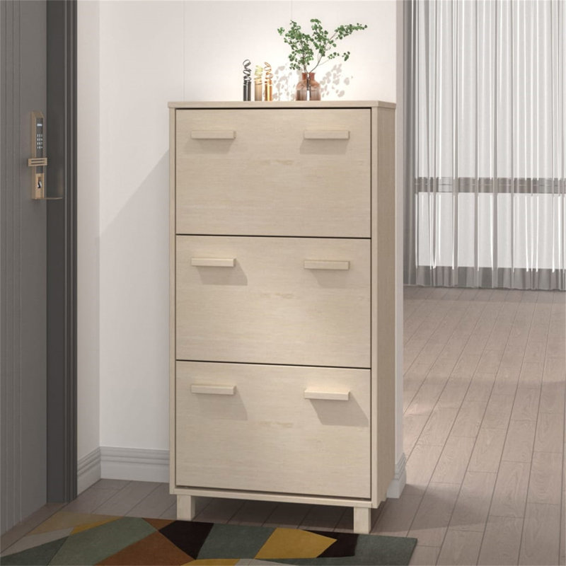 18 Pair Flip Down Shoe Storage, Honey Brown