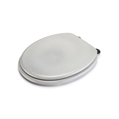 Flexi-Fix Quartz Toilet Seat - Adjustable Hinges with Top & Bottom Fixings Included and Rust & Stain Free Chrome Hinge Covers, Antibacterial Treated Surface (Glitter)