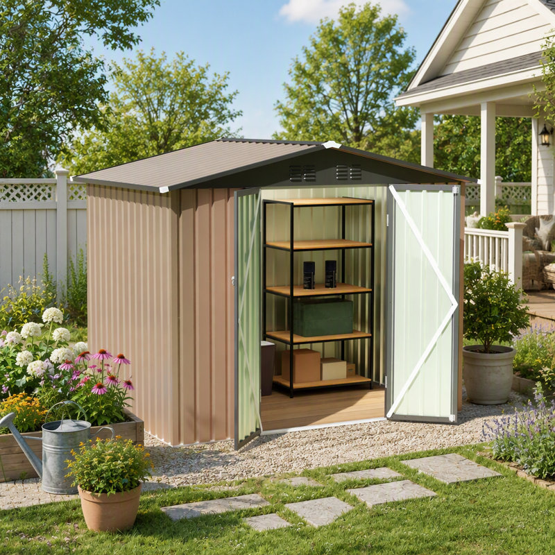 Abri de jardin en acier galvanisé 8 pi x 6 pi avec toit Apex pour le rangement de patio et de cour