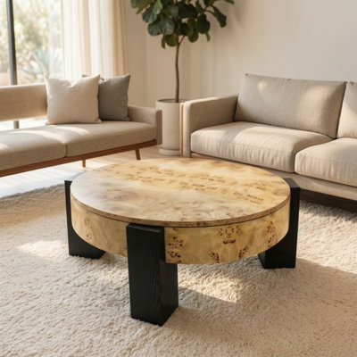 33'' Round Burl Wood Storage Coffee Table