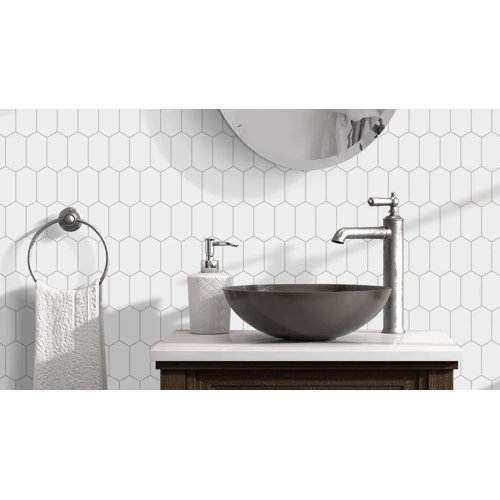 Sunwings 50-Sheet Long Hexagon Stone Composite Waterproof Self Adhesive Tiles Snwi1003