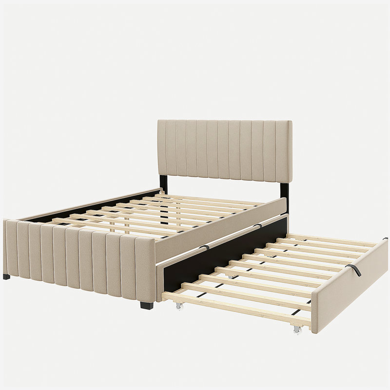Lit plateforme en velours avec plateau de rangement simple, Beige