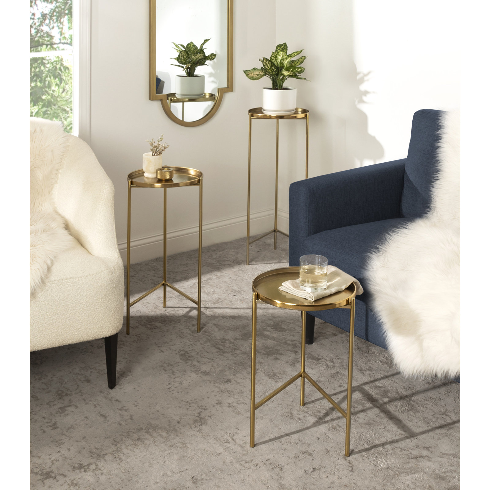 Quince 3-Piece Living Room Table Set, Gold