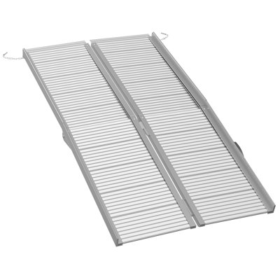 Rampe portative en aluminium pour fauteuil roulant de 5 pi, rampe pour personnes à mobilité réduite pliable pour la maison, marches, portes, rampe à seuil texturée, argent