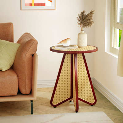 Mid-century Round Side Table Rattan End Table 