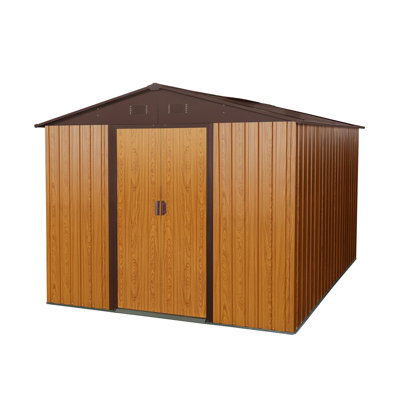 8Ft X 10Ft Outdoor Metal Storage Shed With Metal Foundation,Coffee