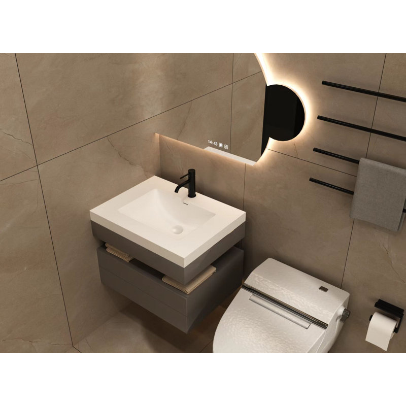 25" One-Piece Integrated Vanity Top & Sink – Matte White Solid Resin, Single Faucet Hole, For Floating Vanities