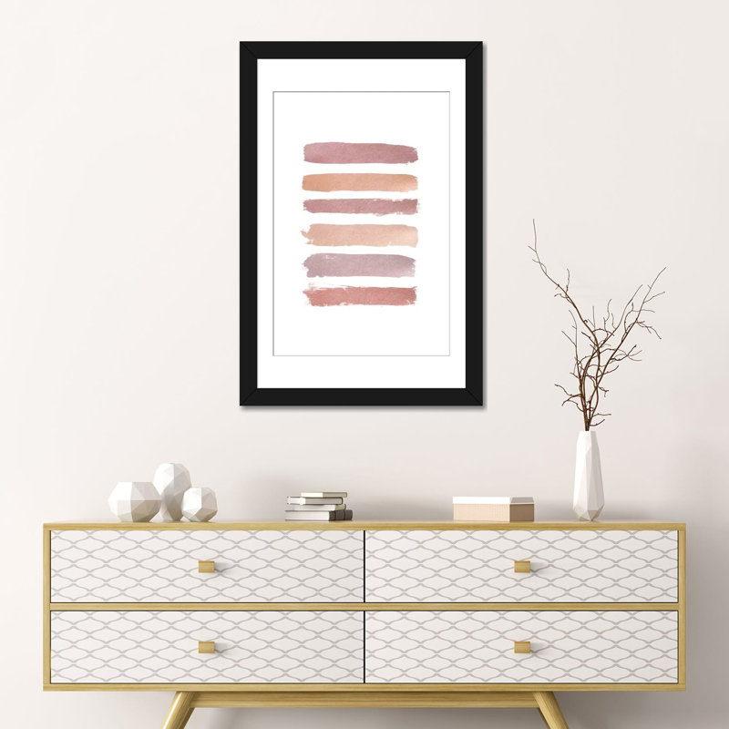 «Dusty Rose Stripes» par Orara Studio, impression sur toile, H 24 po x l 16 po x P 1 po, Papier d'art encadré noir, Blanc