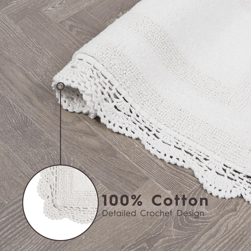 Laura Ashley Crochet Cotton 2 Pieces Bath Rugs, White