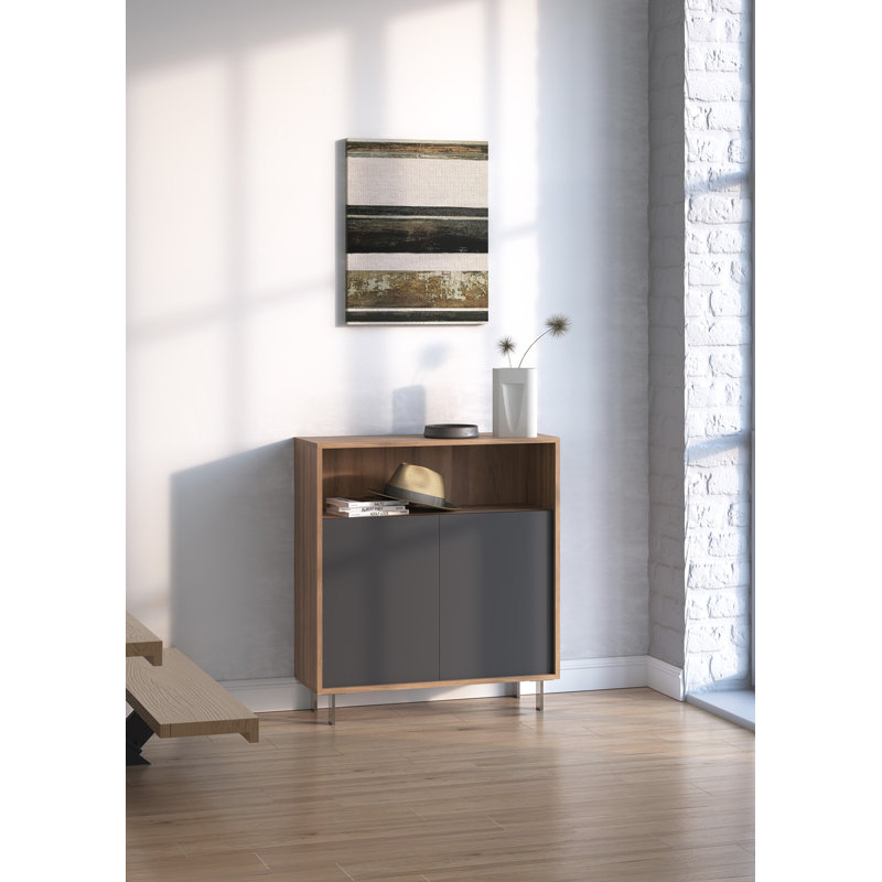 10 Pair Shoe Storage Cabinet, Walnut/Graphite