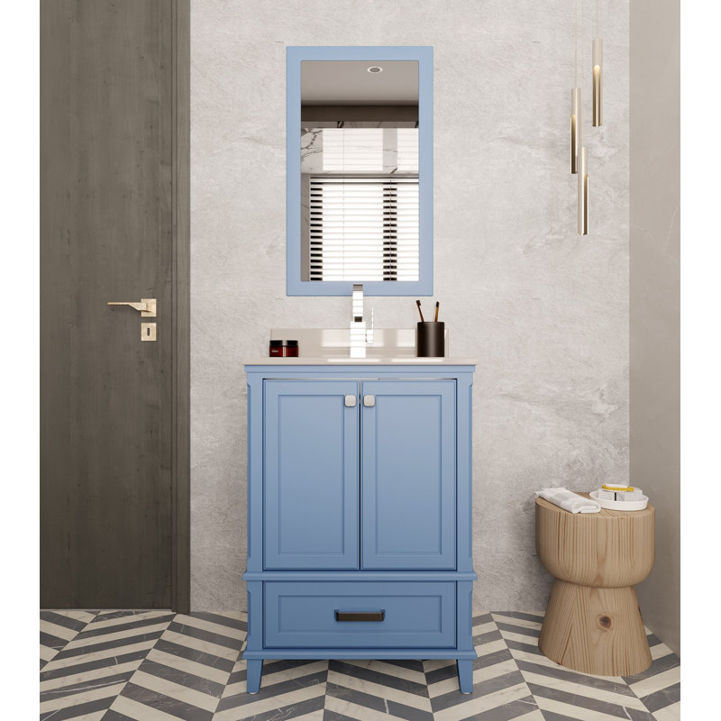 Ensemble de meuble-lavabo simple 23,6 po avec miroir Chakib, Bleu