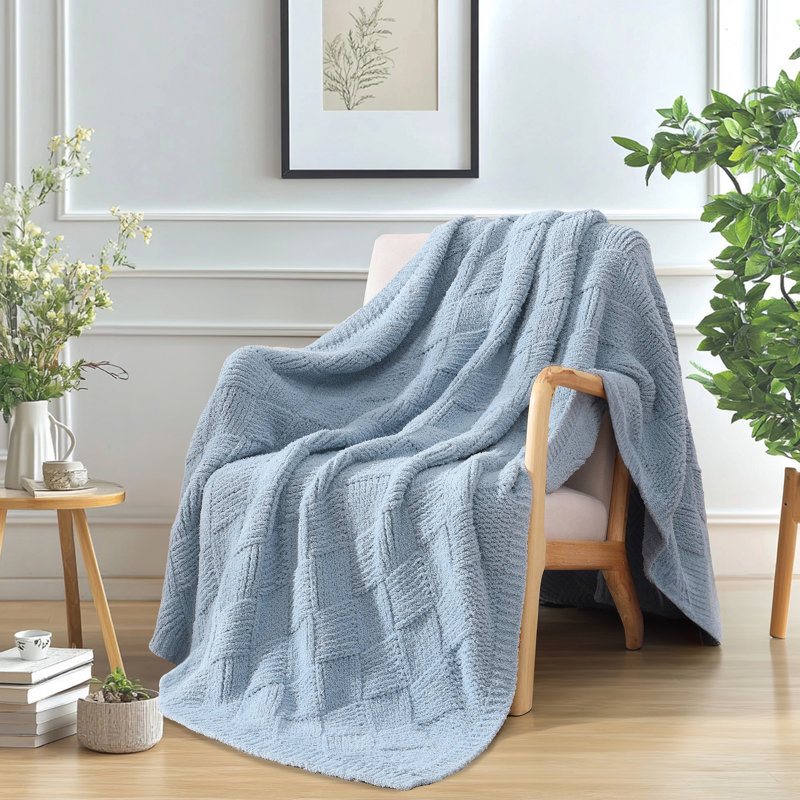 Jeté - motif à double tissage, Bleu