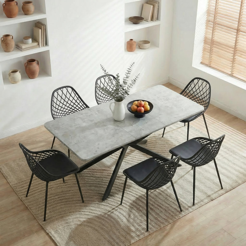Extendable Beech Metal Base Dining Table