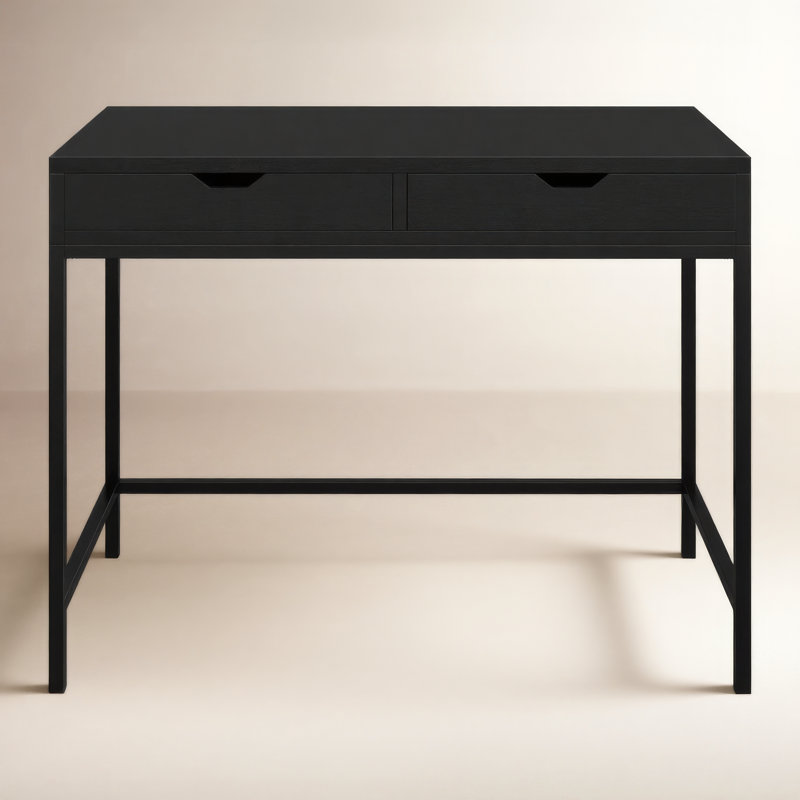 Aerne Solid Wood Iron Writing Desk, Black