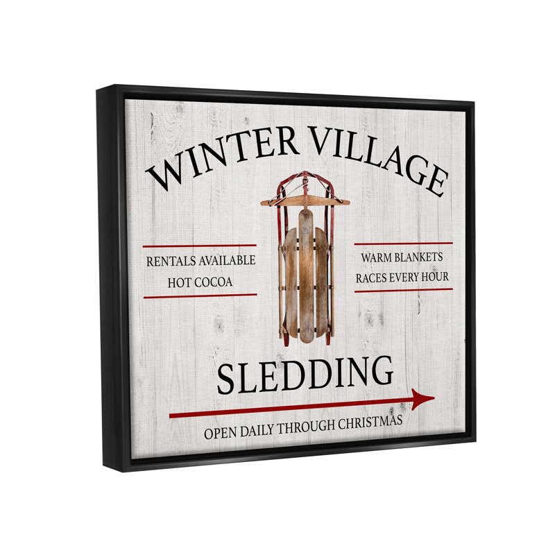 «Winter Village Sledding» encadré sur bois par Conrad Knutsen, Cadre flottant noir de jais, H 16 po x l 20 po