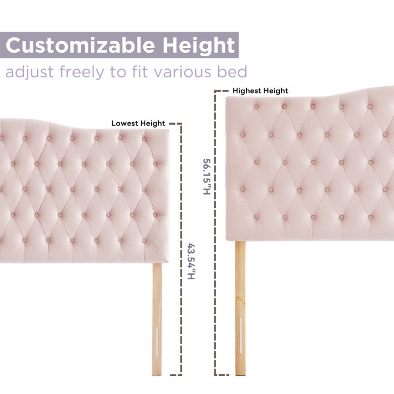 Aveigha Arched Upholstered Headboard, Queen, Pink Velvet