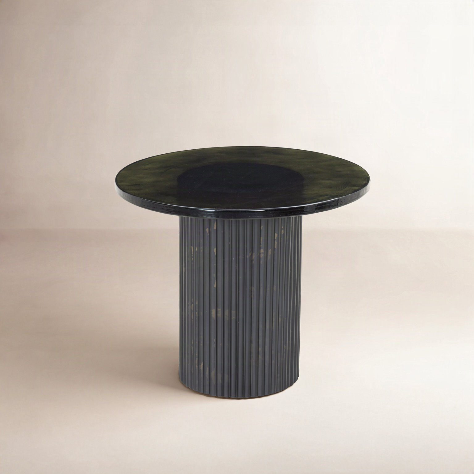 Daila Glass End Table, Smoked Black Top/Dark Brown Base