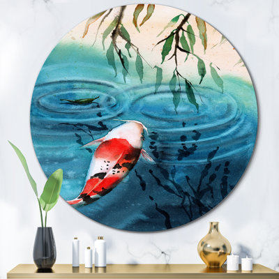 Carpe koi rouge rouge dans un lac bleu - peinture sur métal sans cadre