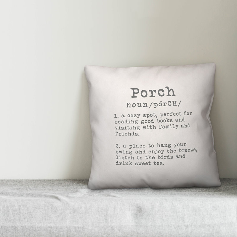 Textual Outdoor Throw Pillow, White/Dark Gray, 16" H x 16" W