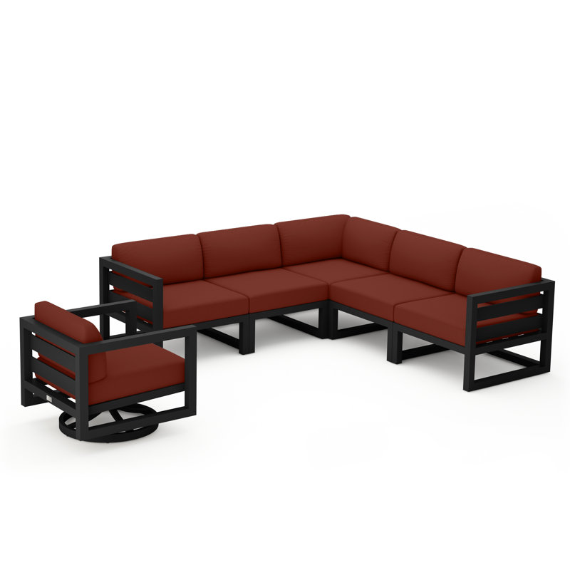 Ensemble modulaire 6 pièces avec pivot Rugiatu, Noir, Toile Sunbrella® naturel
