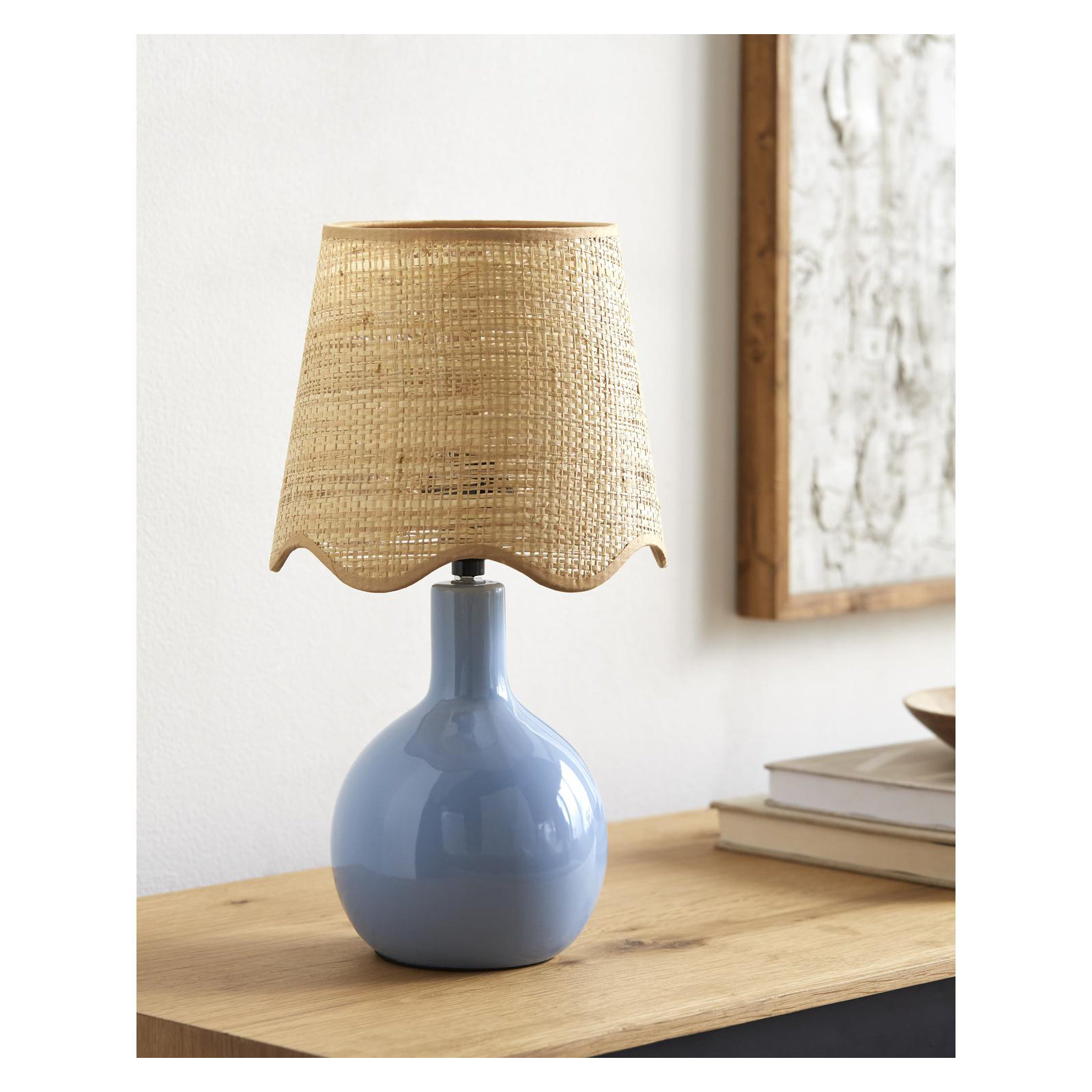 Maura Accent Table Lamp, Tan, Blue, 15"H x 9"W x 9"D