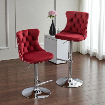 Zager Swivel Adjustable Height Bar Stool Modern Velvet Barstool With Back