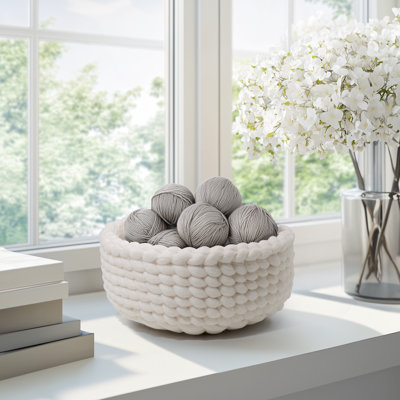  MODWOOL 10" Hand-Felted Wool Decorative Basket (Cream)