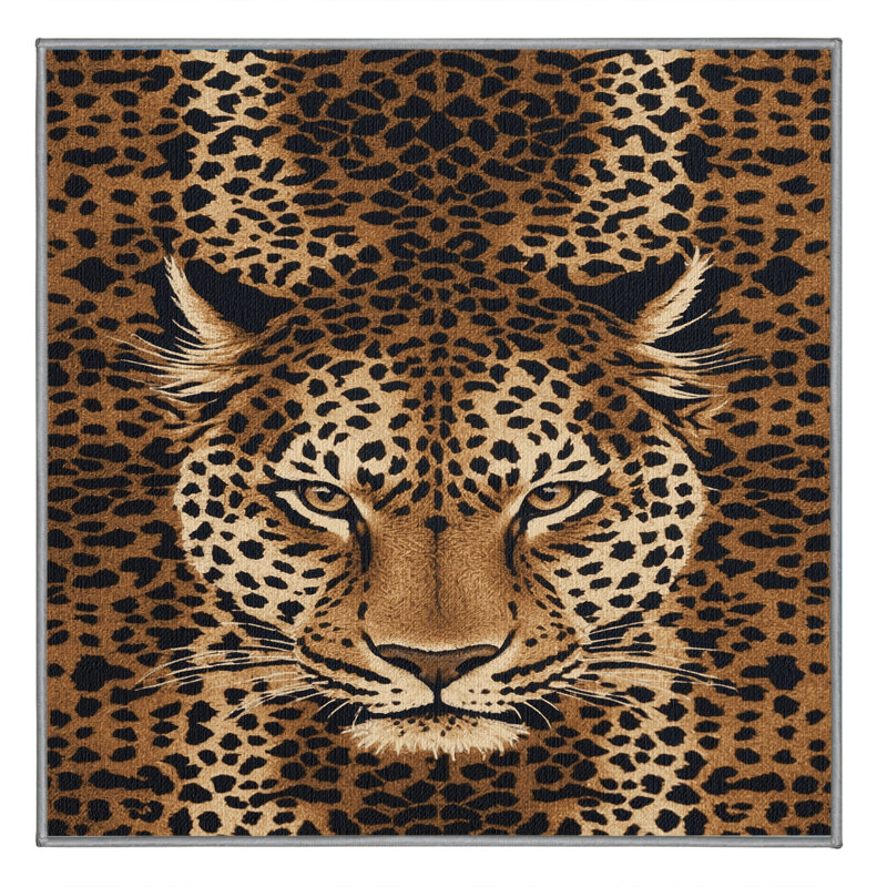  Tapis lavable à motif de gros chats léopard, Carré 7 pi