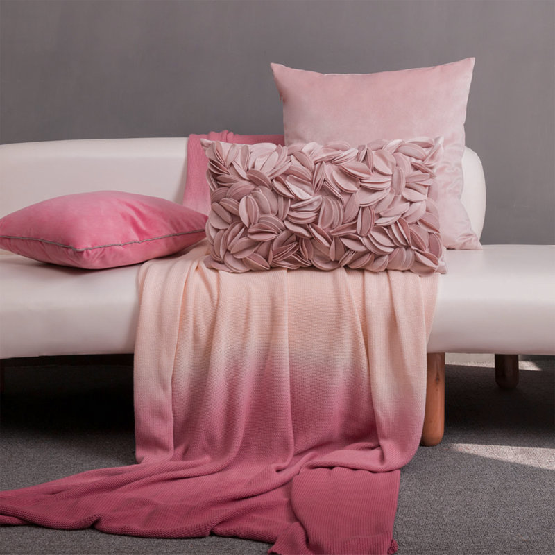 Housse de coussin brodée, Or rose - velours de polyester, Rectangle H 12 po x l 20 po