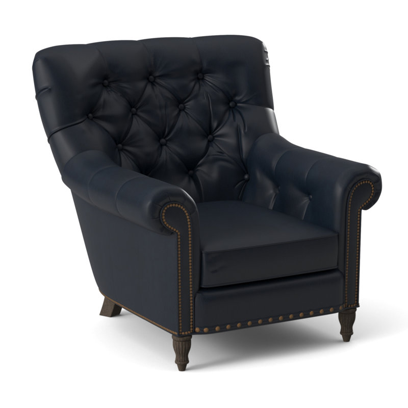 Kirby Leather Club Chair, #9 & #54 Natural, Aline Light Gray Stonewash Genuine Leather, Cobblestone