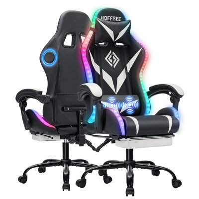 Hoffree Massage Ergonomic Gaming Chair with Bluetooth Speakers and RGB LED Lights