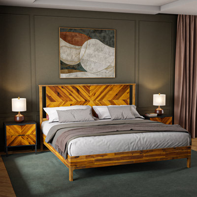 Base de lit avec tête de lit Vivian DELUXE - bois d'acacia
