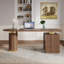 Bureau en bois de noyer avec tiroirs à motif de losanges à bord arrondi avec prise de courant intégrée et compartiment pour unité centrale