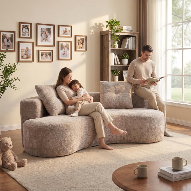 79.5"Modern Upholstered Sofa with Two Pillows Included, Camel