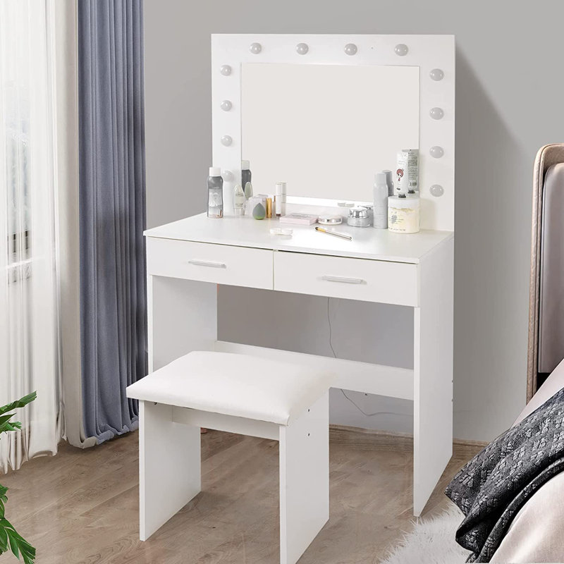 Ensemble de coiffeuse avec miroir lumineux et tabouret 31,5 "Addeline