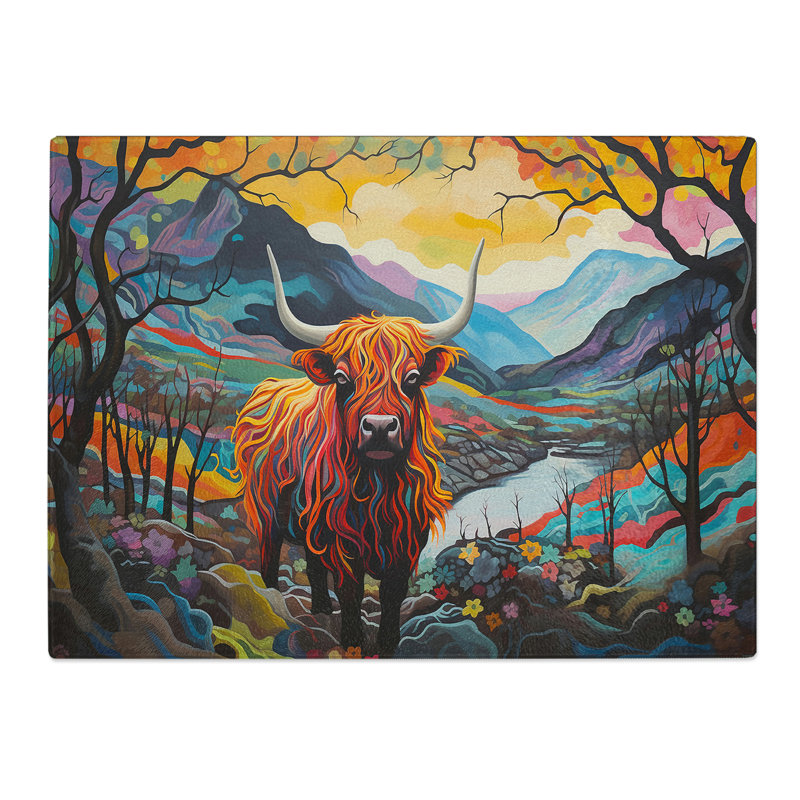 Highland Cow Dadaism  Glass Chopping Board