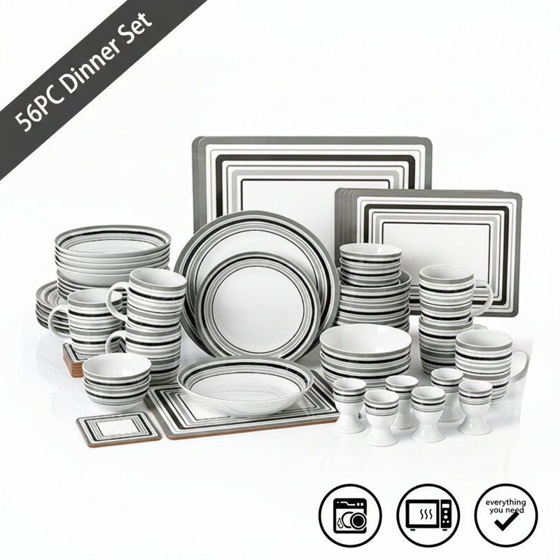 Waterside 56pc Grey Brompton Combo Dinner Set