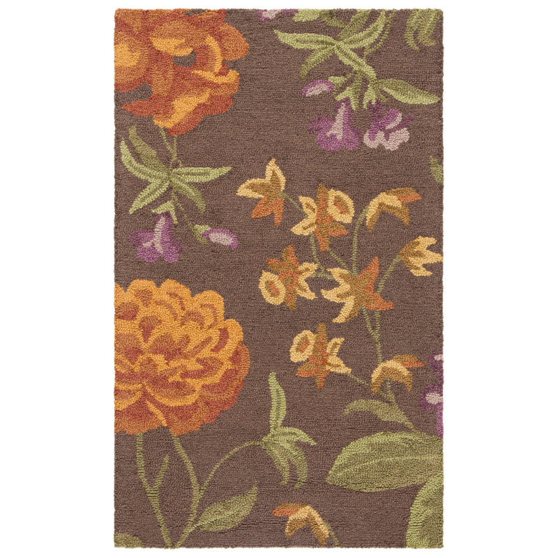 Emrick Hand Hooked Wool Floral Rug, Rectangle 4' x 6'