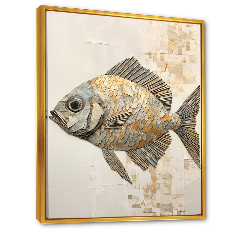 Fish Harmony I - impressions sur toile, H 32 po x l 16 po x P 1 po, Cadre flottant doré