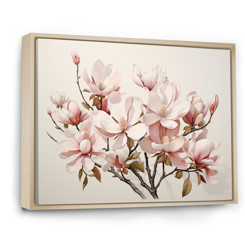 «Magnolias Minimalisme Dream I» sur toile, H 30 po x l 40 po x P 1,5 po, Cadre naturel flottant