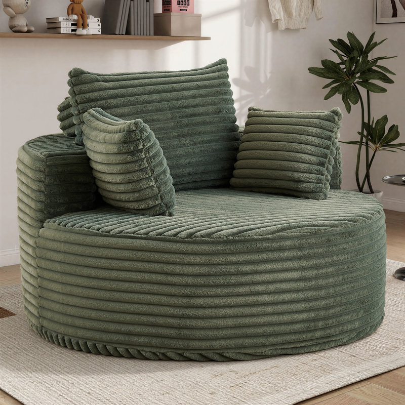Lozena  49" Corduroy Upholstered Barrel Chair, Oversized Round Compression Chaise Lounge, No Assembly Required