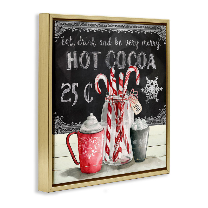 Cacao et cannes de bonbon, Cadre flottant métallique doré, H 25 po x l 25 po