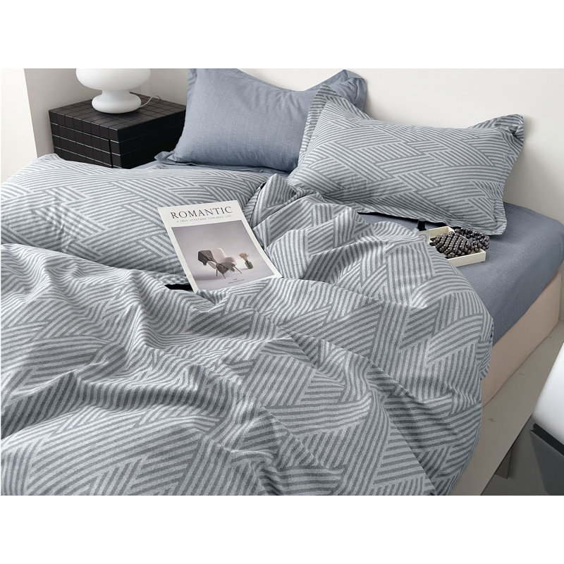 Ensemble d'édredon réversible 100% coton Kang, Édredon pour grand lit + 2 taies décoratives