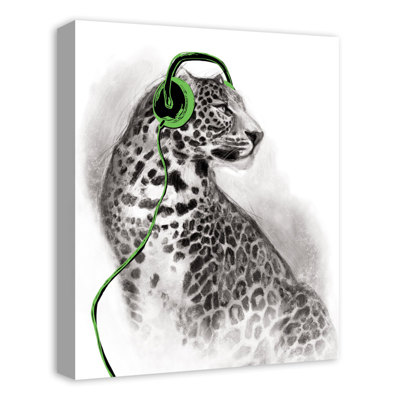 Art sur toile avec casque Leopard, H 20 po x l 16 po x P 1,25 po, Vert