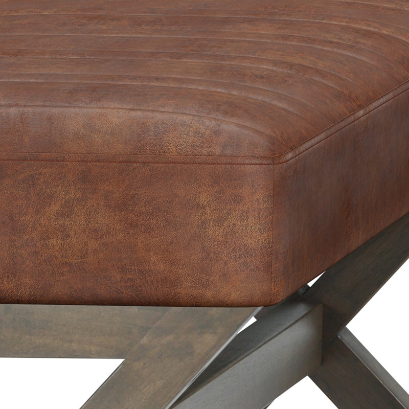 Salinger Distressed Saddle Brown Faux Leather Footstool Bench