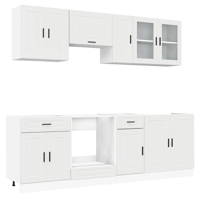 8 Piece Kitchen Cabinet Set Kalmar High Gloss Engineered Wood, White