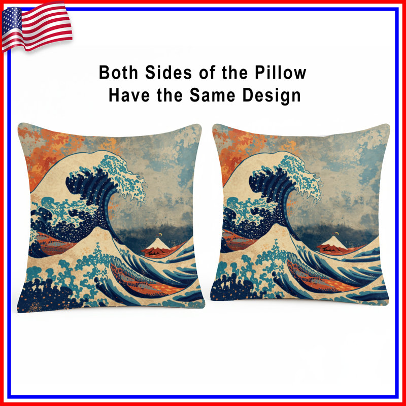 Japanese Ocean Wave Double Sided Throw Pillows, 26 x 26 inches