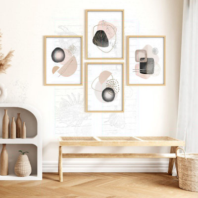 Multicolore encadré, ensemble de galerie d'art encadré, collage, tons neutres, décorations noires et dorées, décorations modernes pour le salon, le bureau, la chambre