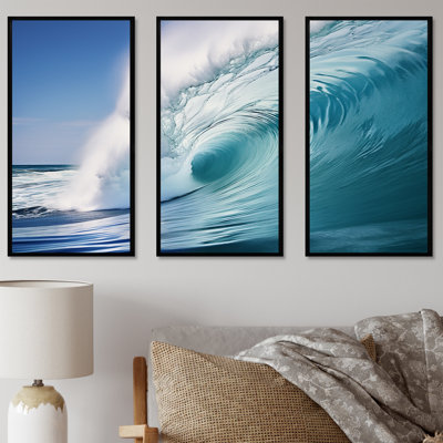 «Turquoise Power of Ocean Wave III», ensemble d'art mural sur toile côtière