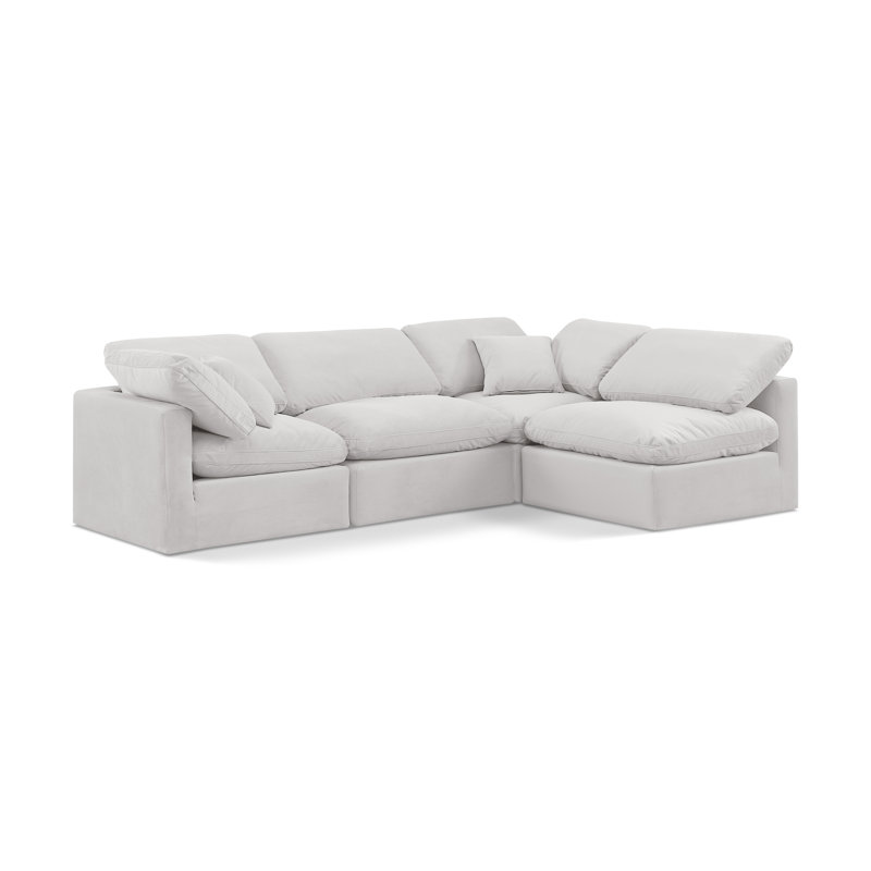 Itala Velvet L-Shaped Sectional Reversible, Cream Velvet
